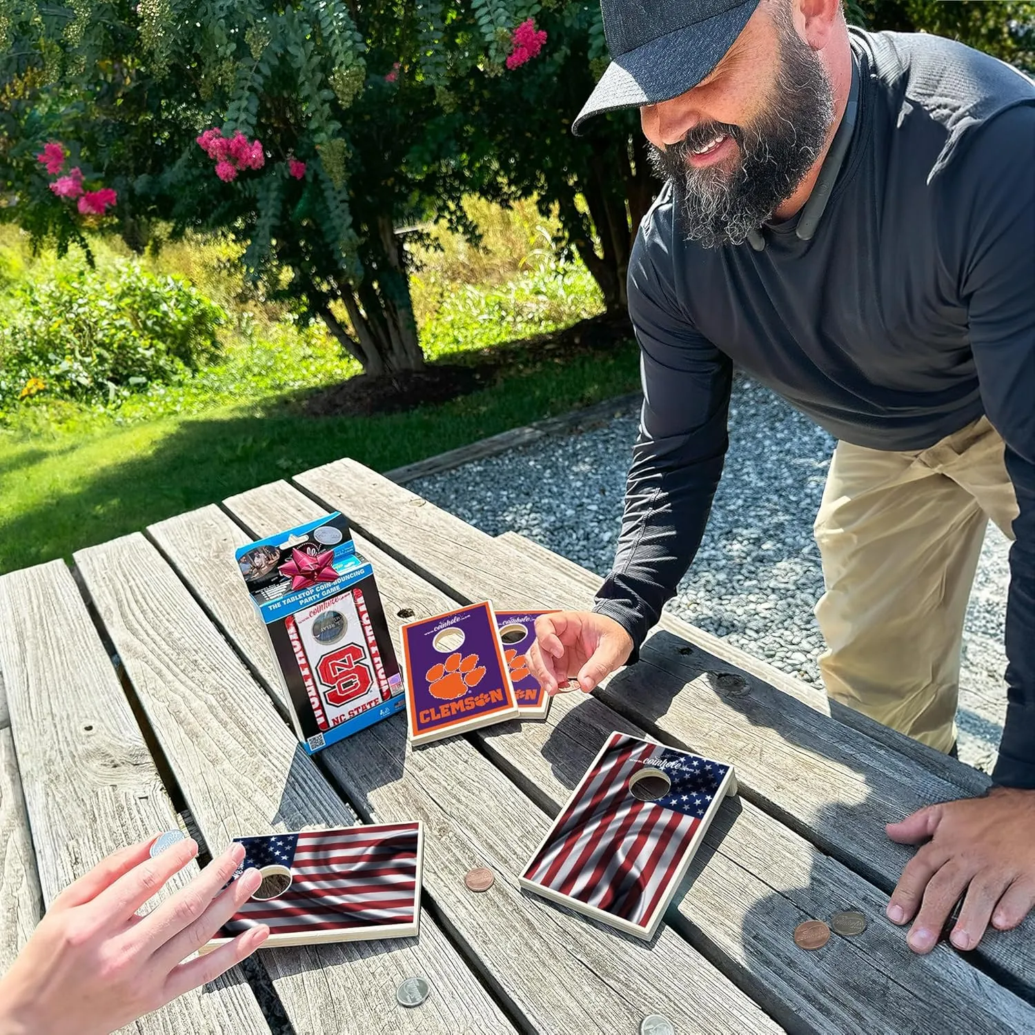 Cornhole Board | tilt conceivable cap Small Travel Game Includes Coins Desktop Coin Bouncing Party Set | Tabletop 