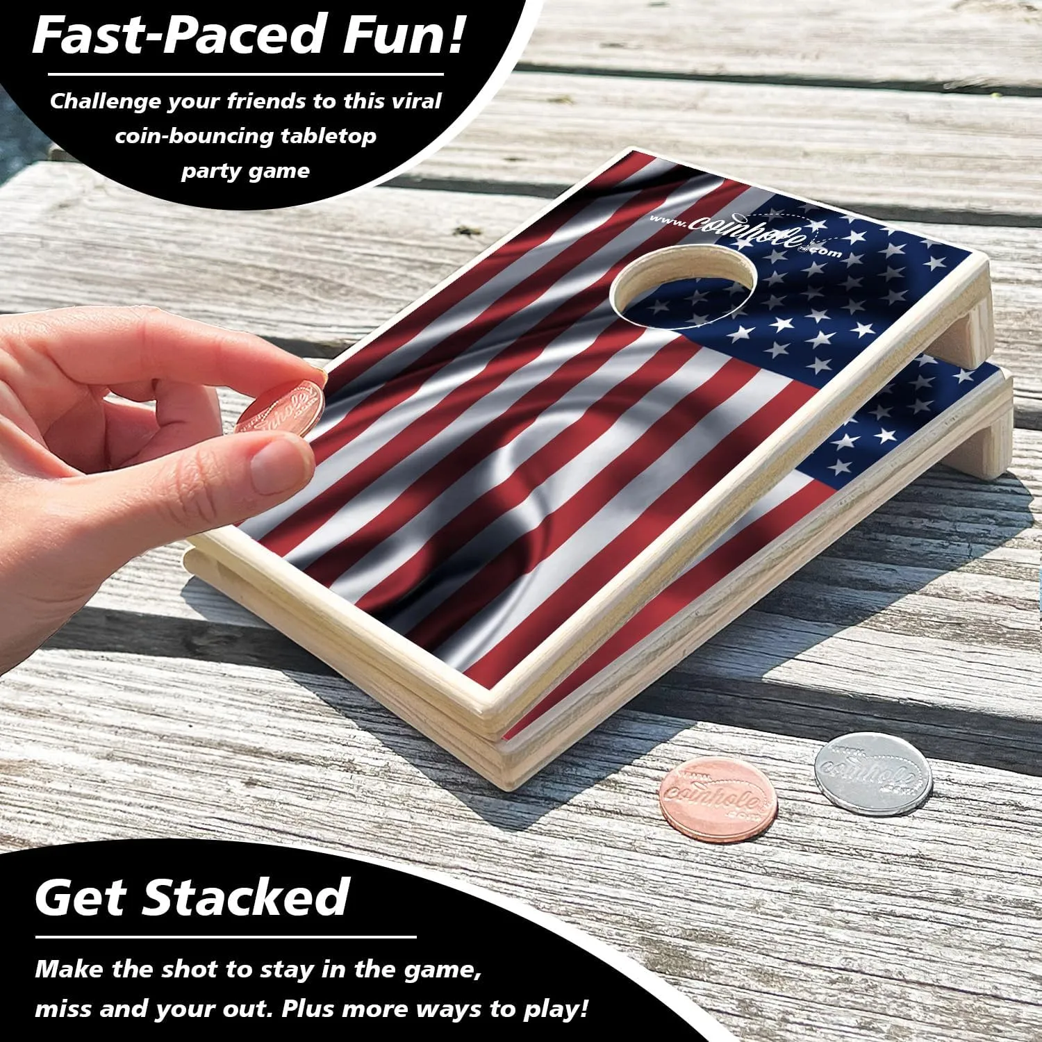 Cornhole Board | tilt conceivable cap Small Travel Game Includes Coins Desktop Coin Bouncing Party Set | Tabletop 