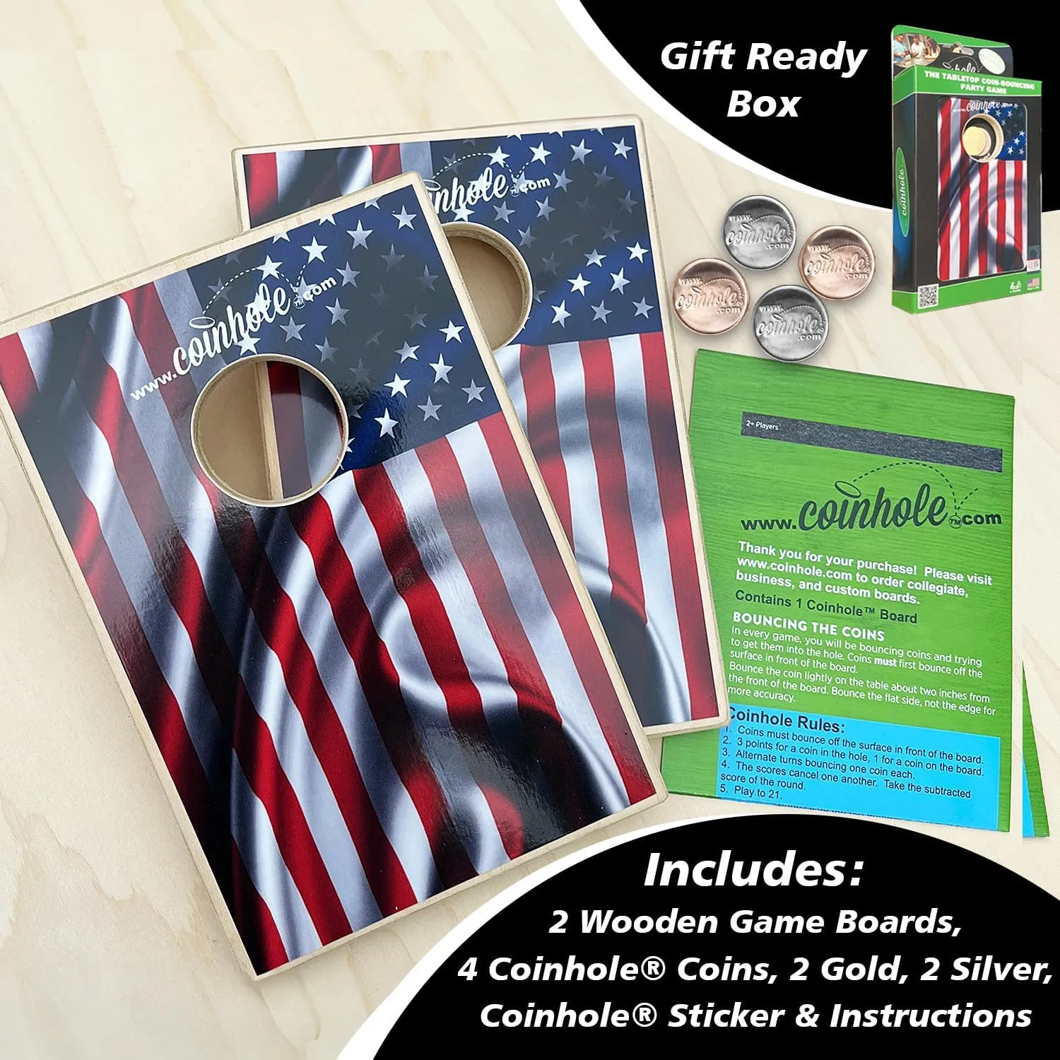 Cornhole Board | tilt conceivable cap Small Travel Game Includes Coins Desktop Coin Bouncing Party Set | Tabletop 