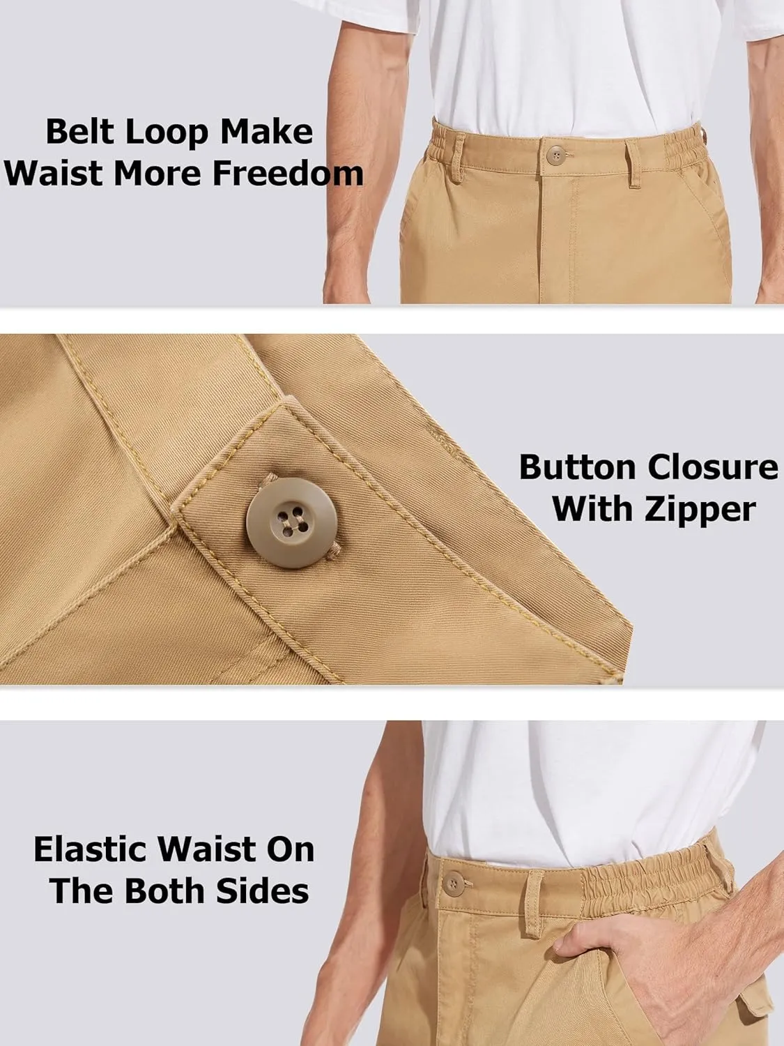 Cotton humanitarian Elastic Waist Causal Work Shorts TACVASEN Men's Cargo Short 7 Pockets Comfortable 