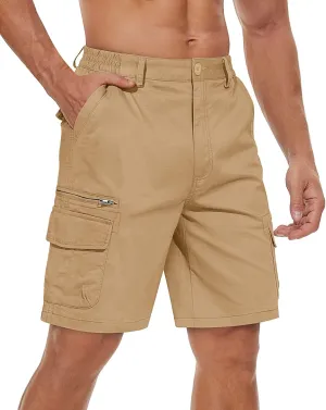 Cotton humanitarian Elastic Waist Causal Work Shorts TACVASEN Men's Cargo Short 7 Pockets Comfortable 