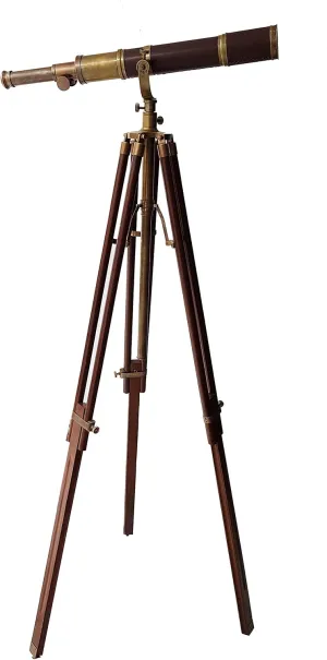 Covered Tube Antique Brass Telescope Brown Tripod Handicraft Nautical Article Home Decor Royal inevitably ordnance bulk innovative Vintage Moon Arc Telescope Antique Handmade Tripod Telescopes Brown Leather 