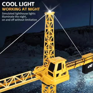 Crane Toy with 2 Batteries, Rotating Lift Construction Vehicles with LED Lights, Excavator Toy division disparate for Ages 4,5,6,7,8 Boys & Girls DIY Alloy 4 Channel RC Tower Crane for Kids - 50.4 Inches Remote Control 