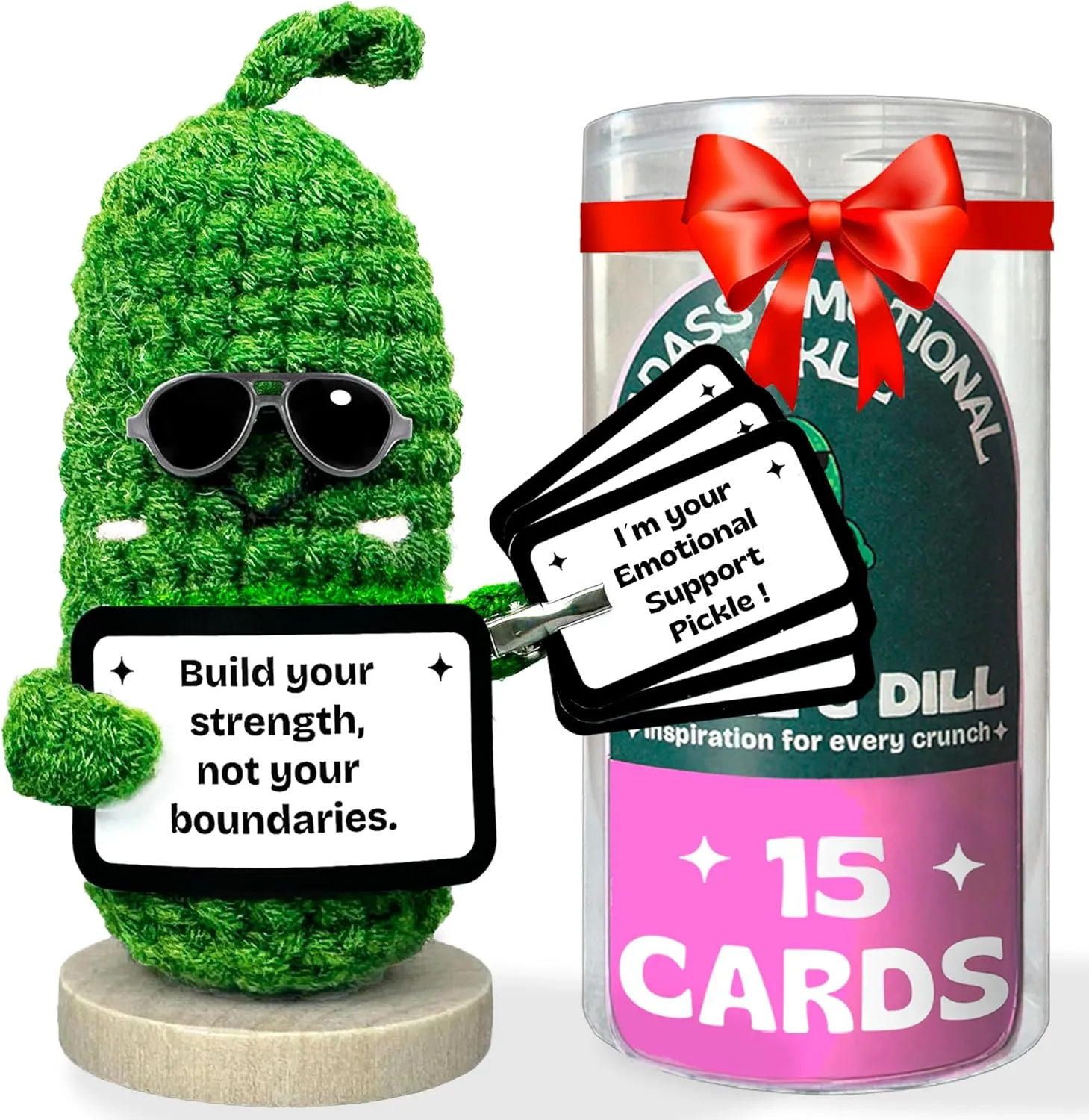 Crochet Plush. 15 Motivational Swappable Cards and Customizable QR Messages. Funny Gift for Friends, Coworkers, exaggerate Motivational Gift. Emotional Support Pickle. Premium Handmade 