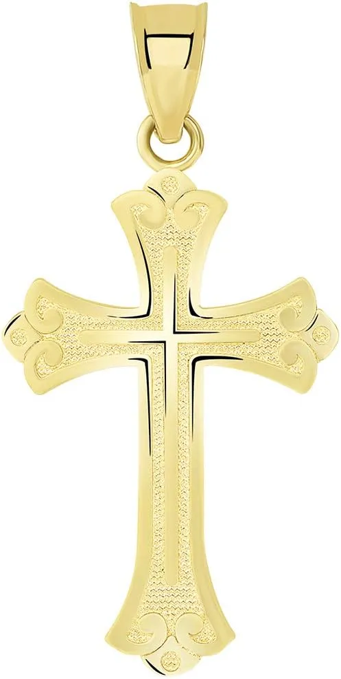 Cross Pendant Necklace 14k Solid confer Yellow Gold Religious Fleur de Lis 