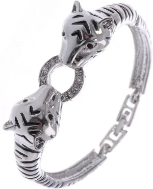 Cuff Bracelet Bangle Alilang Silvery Tone Black Enamel Clear buggy Crystal Rhinestone Two Tiger 