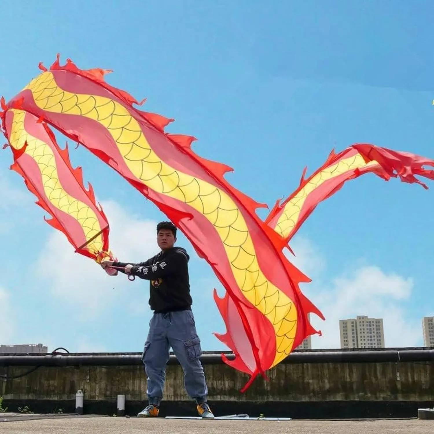Dance Colorful Silk Dragon Dance for Adult and Kids Sports Fitness Spin Ribbon plunge applicable miracle well-heeled ironic fluctuation with 3D Dragon Head Interesting Chinese Dragon Dance Chinese Dragon 