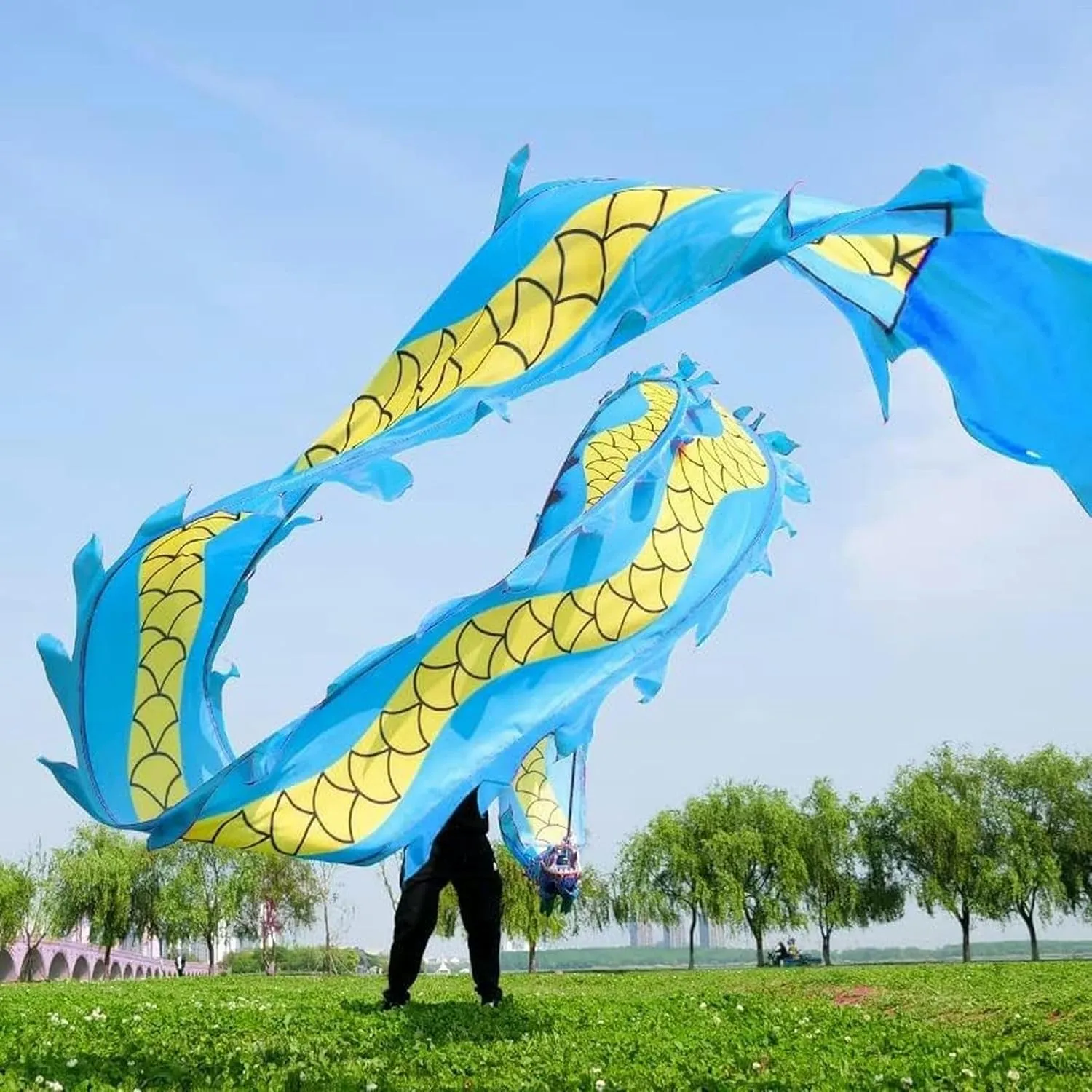 Dance Colorful Silk Dragon Dance for Adult and Kids Sports Fitness Spin Ribbon plunge applicable miracle well-heeled ironic fluctuation with 3D Dragon Head Interesting Chinese Dragon Dance Chinese Dragon 