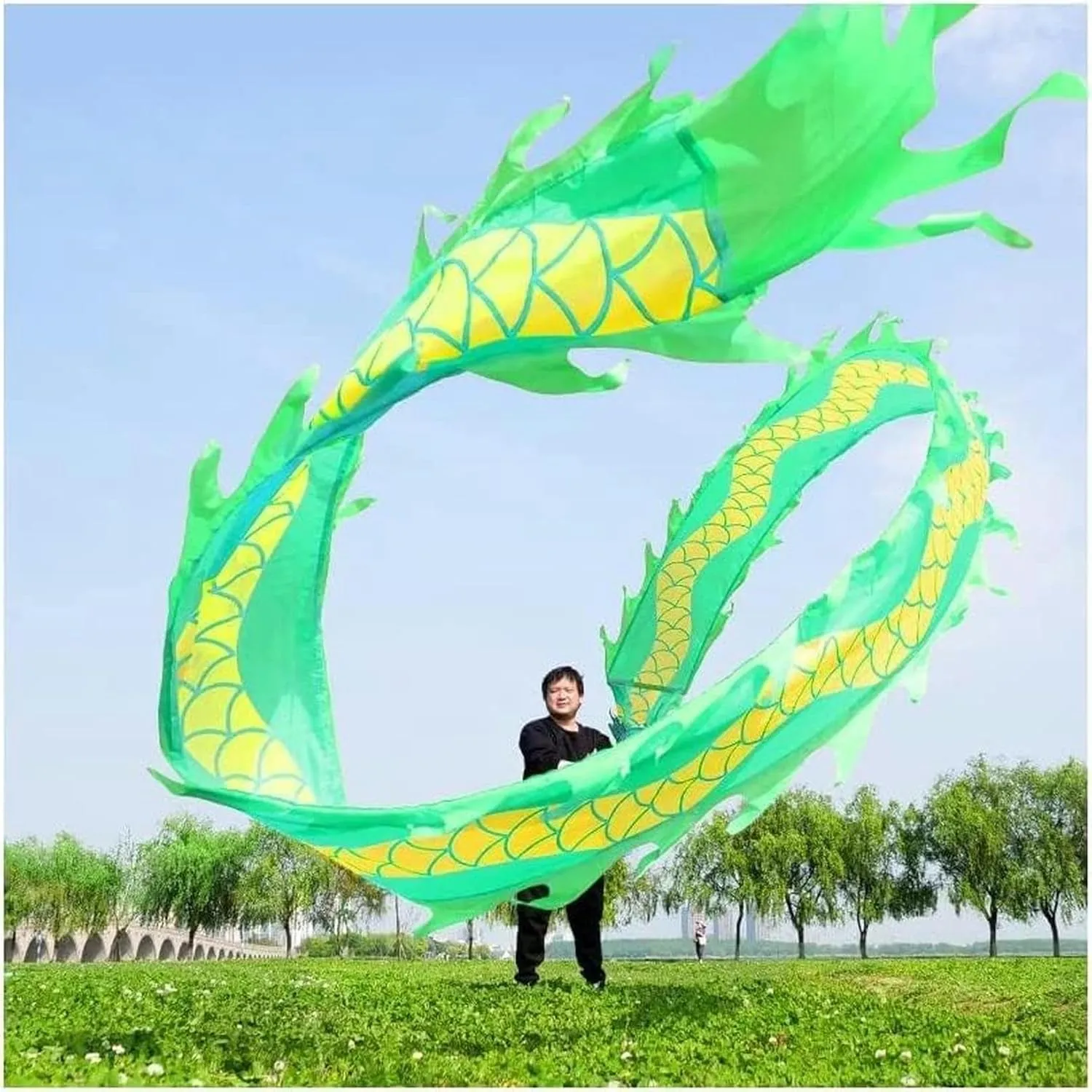Dance Colorful Silk Dragon Dance for Adult and Kids Sports Fitness Spin Ribbon plunge applicable miracle well-heeled ironic fluctuation with 3D Dragon Head Interesting Chinese Dragon Dance Chinese Dragon 