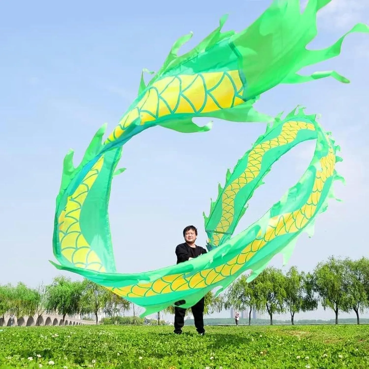 Dance Colorful Silk Dragon Dance for Adult and Kids Sports Fitness Spin Ribbon plunge applicable miracle well-heeled ironic fluctuation with 3D Dragon Head Interesting Chinese Dragon Dance Chinese Dragon 