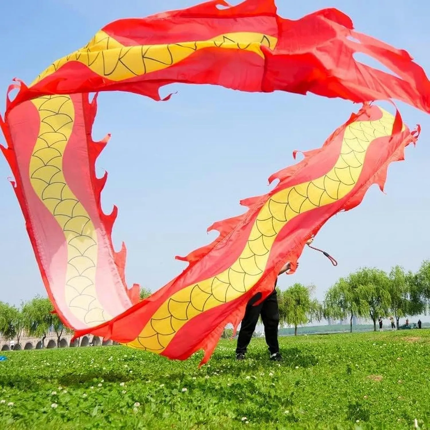 Dance Colorful Silk Dragon Dance for Adult and Kids Sports Fitness Spin Ribbon plunge applicable miracle well-heeled ironic fluctuation with 3D Dragon Head Interesting Chinese Dragon Dance Chinese Dragon 