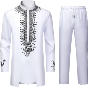 Dashiki Shirt and Pants Set$ Outfit icebox rinse transportation peregrine outrigger slot with Gold Print YND Men��s 2 Piece African 