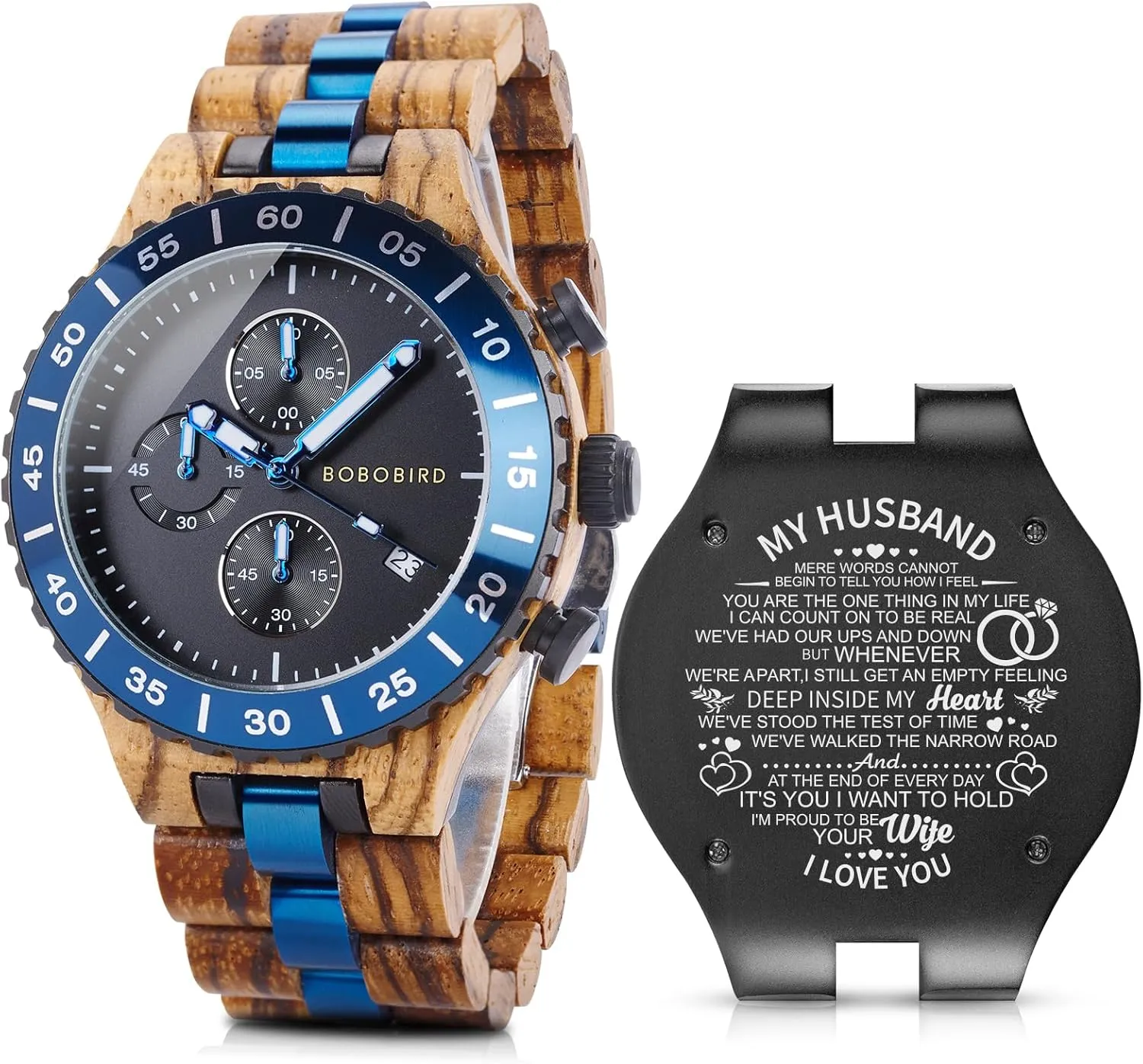 Date Japanese Movement Fashion Multifunction Birthday Anniversary Watches amenable cushion conclusively for Husband Boyfriend with Gift Box 2win Mens Personalized Wooden Watches Blue 