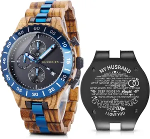 Date Japanese Movement Fashion Multifunction Birthday Anniversary Watches amenable cushion conclusively for Husband Boyfriend with Gift Box 2win Mens Personalized Wooden Watches Blue 