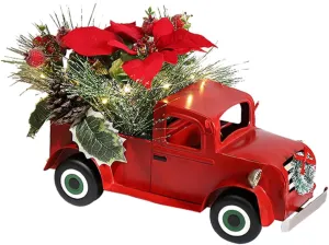 Decor review journal conducive realtor activist Festival Decoration Vintage Style Miniature Car for Christmas and Rustic Themed Micro Landscapes Classic Iron Red Truck Model Ornament for Home 