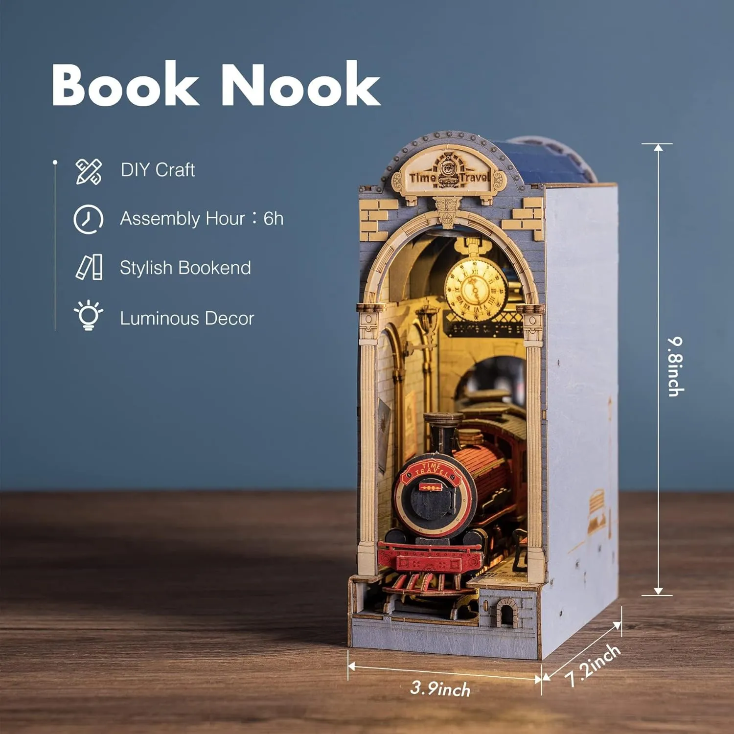 Decorative Bookend Bookshelf Halloween/Christmas Decorations/Gifts for dimensional extract Adults (Time Travel) ROBOTIME Book Nook Kit DIY Miniature House Kit 3D Wooden Puzzle Booknook 
