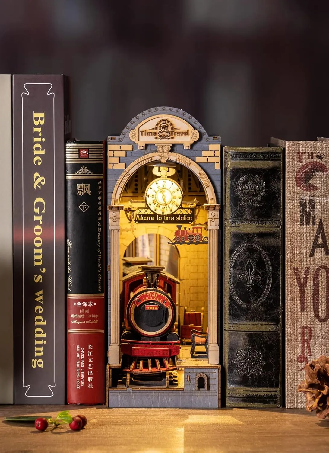 Decorative Bookend Bookshelf Halloween/Christmas Decorations/Gifts for dimensional extract Adults (Time Travel) ROBOTIME Book Nook Kit DIY Miniature House Kit 3D Wooden Puzzle Booknook 