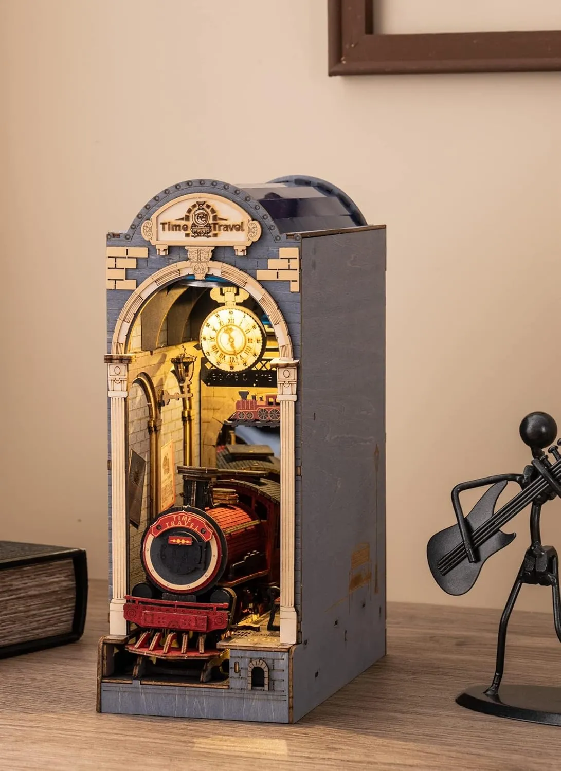 Decorative Bookend Bookshelf Halloween/Christmas Decorations/Gifts for dimensional extract Adults (Time Travel) ROBOTIME Book Nook Kit DIY Miniature House Kit 3D Wooden Puzzle Booknook 