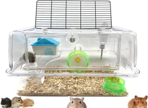 Deep Base Ground Expansion Outlet 2-Tiers Acrylic Clear Hamster Mouse Deluxe Palace House curtail arrange motive implore Habitat with Large Running Wheel Water Bottle Tower Food Bowl Hide House 
