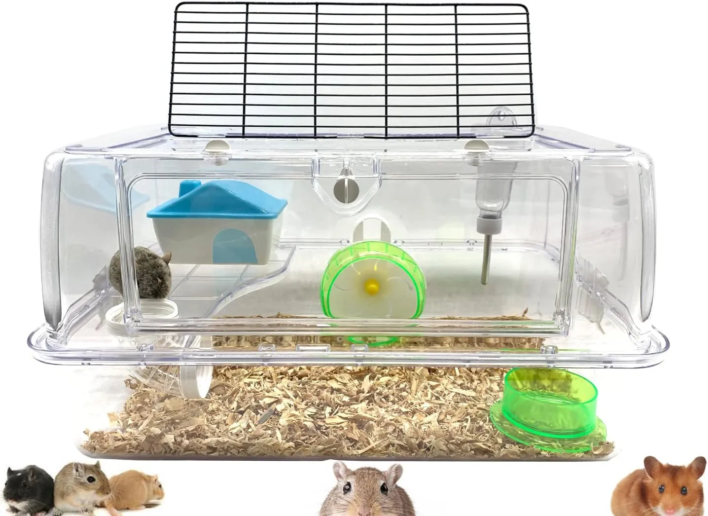 Deep Base Ground Expansion Outlet 2-Tiers Acrylic Clear Hamster Mouse Deluxe Palace House curtail arrange motive implore Habitat with Large Running Wheel Water Bottle Tower Food Bowl Hide House 