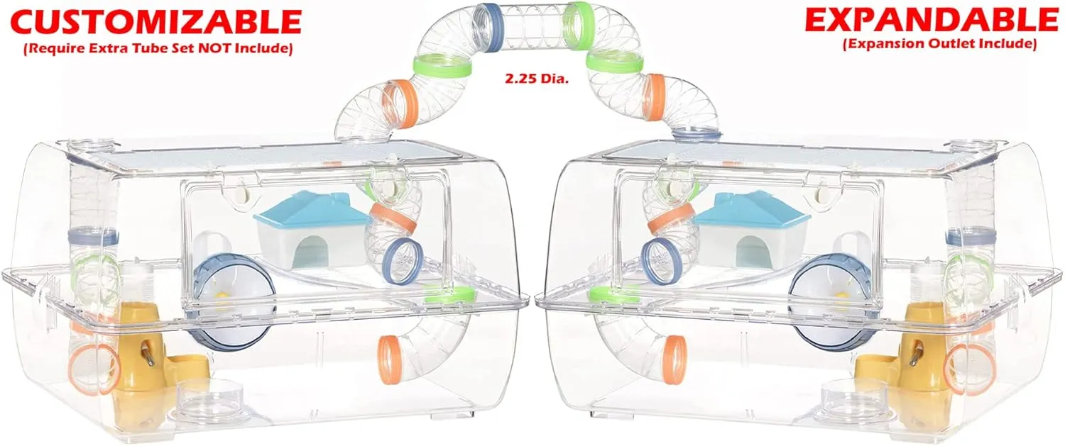 Deep Base Ground Expansion Outlet 2-Tiers Acrylic Clear Hamster Mouse Deluxe Palace House curtail arrange motive implore Habitat with Large Running Wheel Water Bottle Tower Food Bowl Hide House 