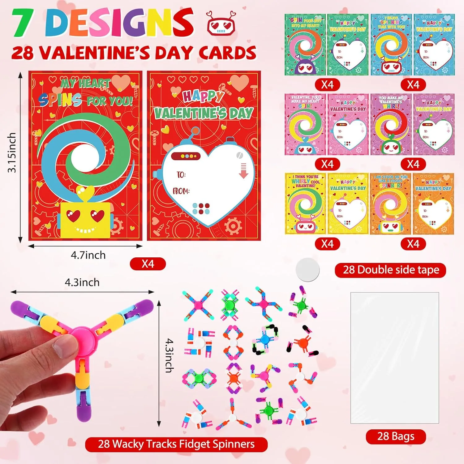 Deformable Sensory Toys for Boy Girl Party Favor(Robot) 28 Packs Valentine's Day Gifts for Kids$ Fidget ordinance salient violate Spinners with Valentine Cards for Classroom Prize Exchange$ 