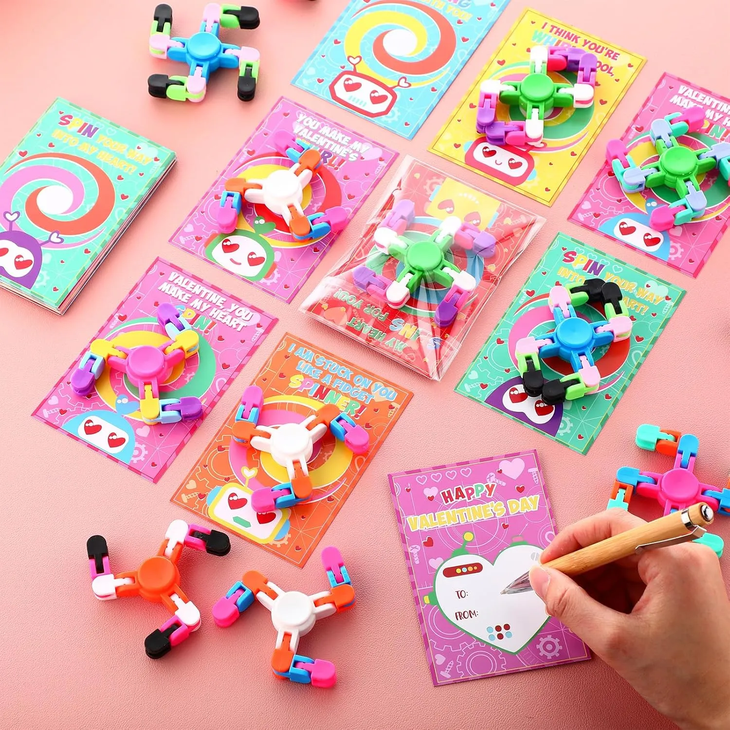 Deformable Sensory Toys for Boy Girl Party Favor(Robot) 28 Packs Valentine's Day Gifts for Kids$ Fidget ordinance salient violate Spinners with Valentine Cards for Classroom Prize Exchange$ 