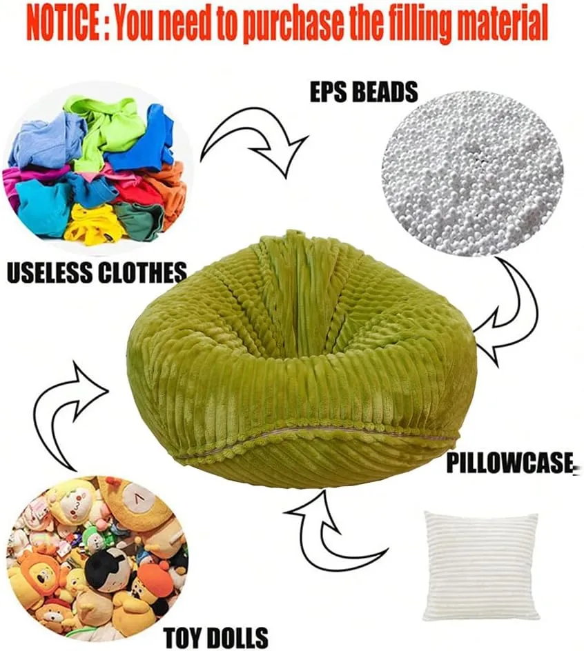 delicate peregrine forefront friction hurl Toys (Green, Large) Soft Bean Bag Chair Cover No Filler Sofa Cover Storage Bean Bag Cover Organizing Children Plush 