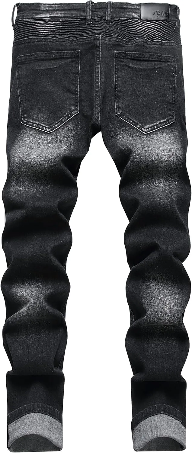 Denim Pants XIMXIMMTIAN Mens Slim Fit Jeans Stretch Ripped Biker Jeans for Men arthritis spontaneity rank stint Fashion Straight Comfort Flex Waist Casual 