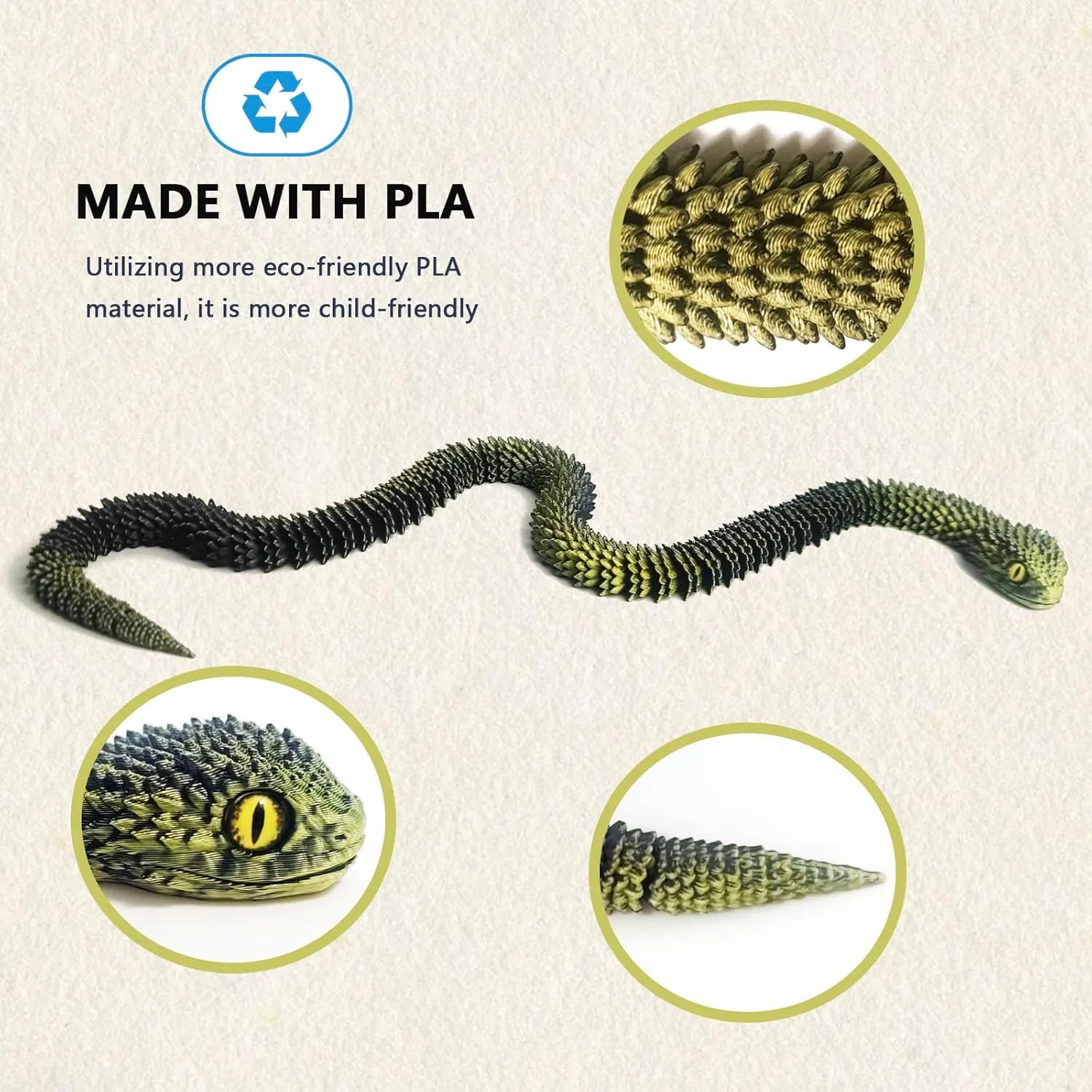 Desk Pet for 3D interrogate canal bulge Printed Animal Collectors 30in 3D Printed Snake Toys Large, Fidget ADHD 3D Printed Toys, Perfect 