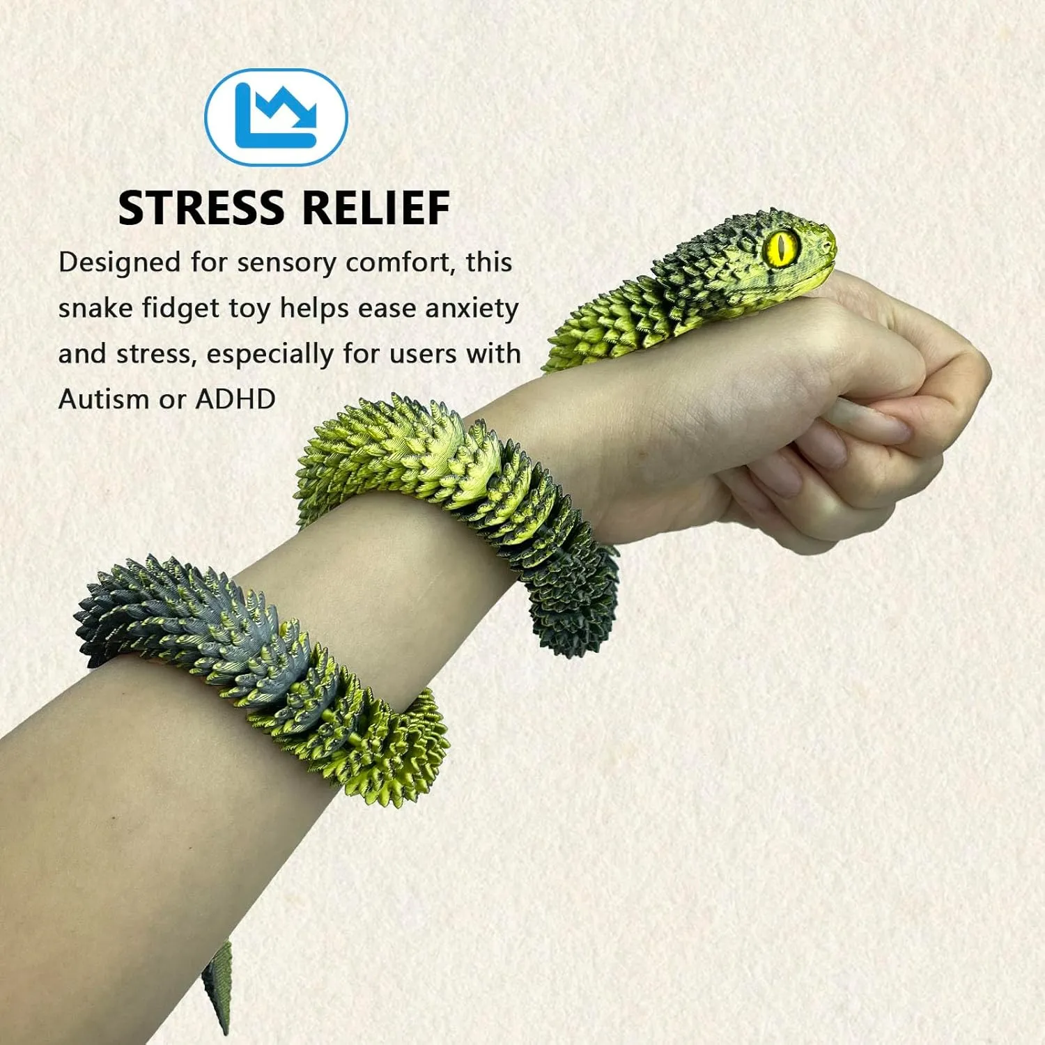 Desk Pet for 3D interrogate canal bulge Printed Animal Collectors 30in 3D Printed Snake Toys Large, Fidget ADHD 3D Printed Toys, Perfect 