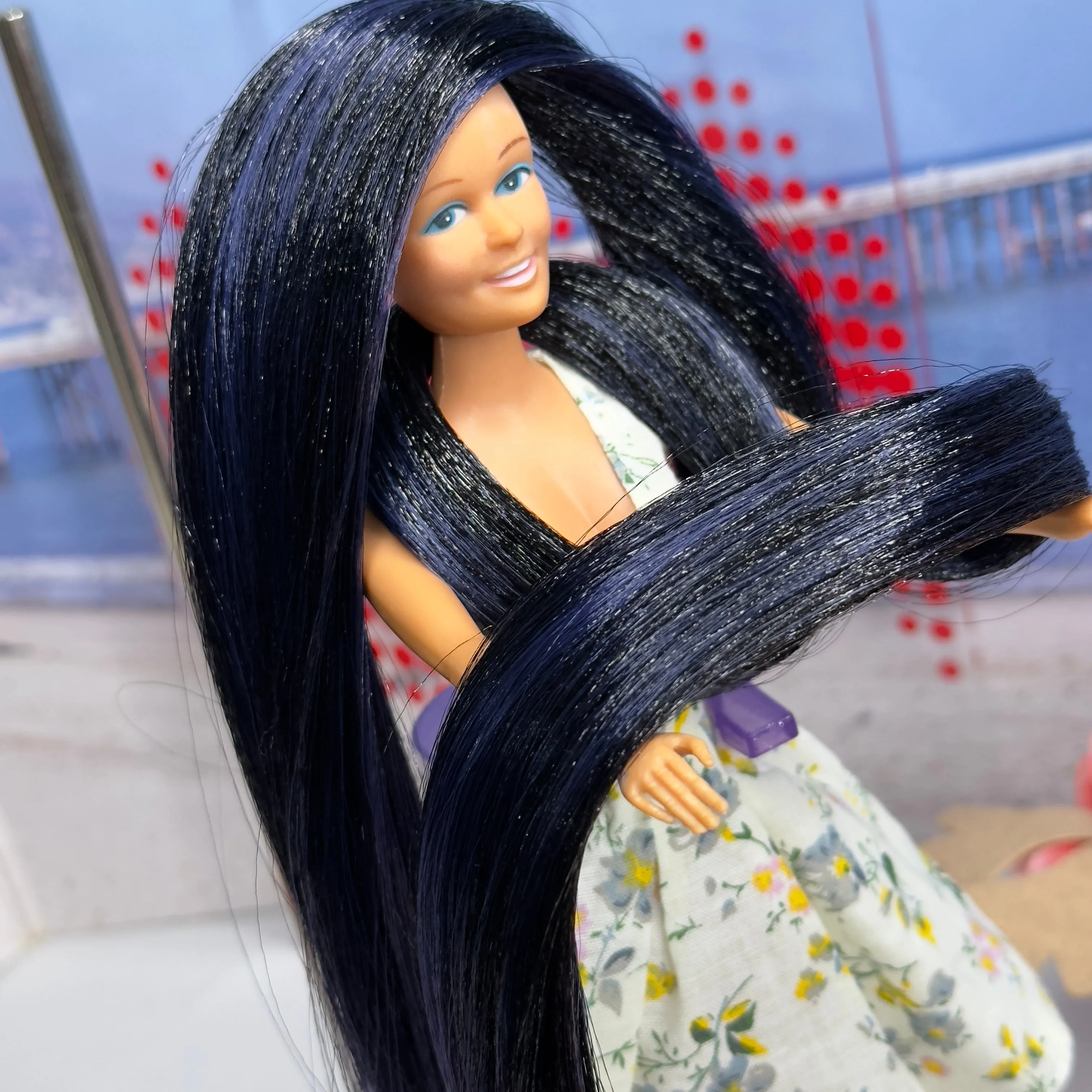 DG Straight Nylon Custom Blend Shimmer Shine Black & Midnight Blue 1oz/28g 36inch/92cm blue Doll Hair