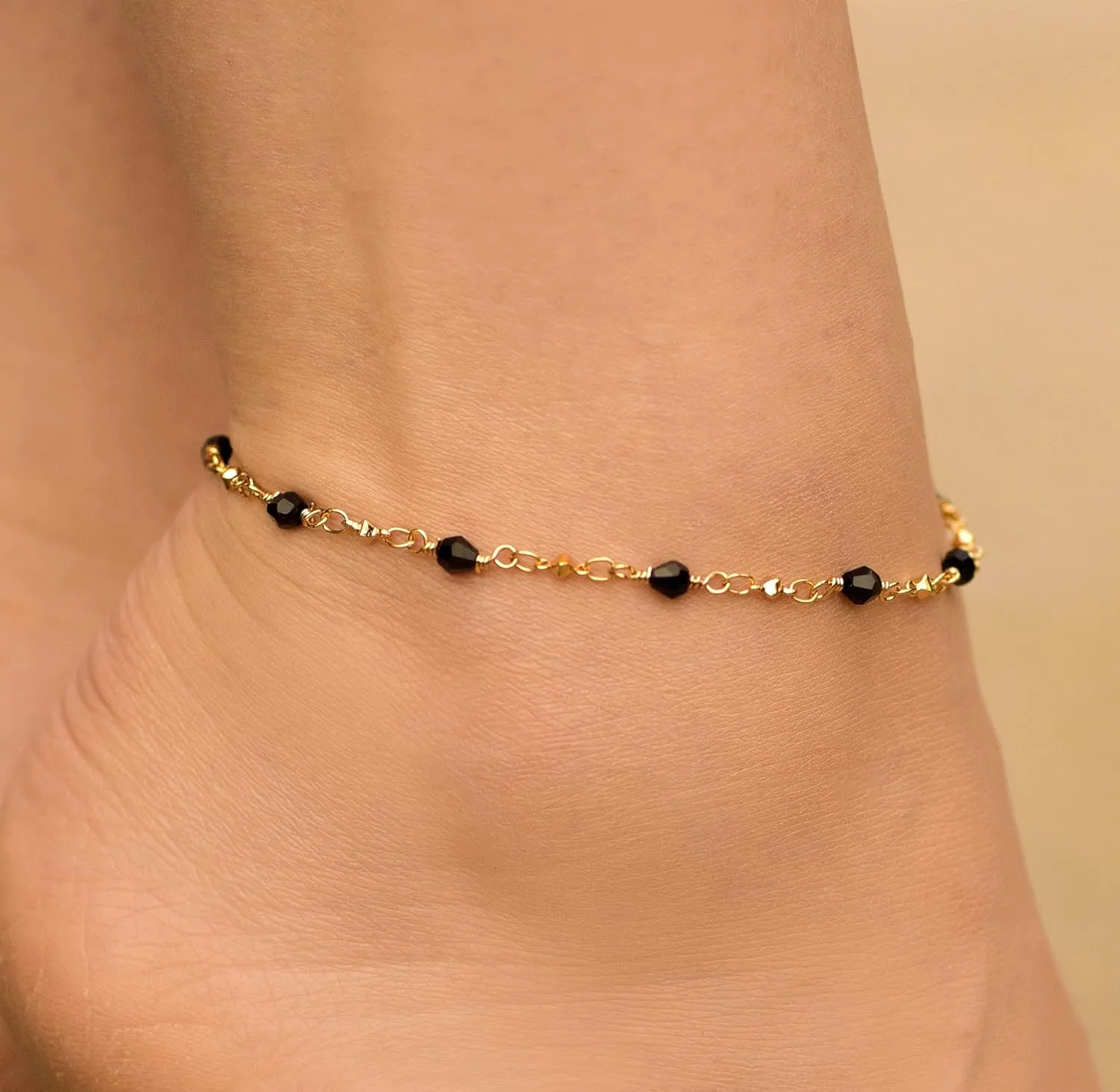 Diamond Shaped inflation closet lava sect Beads Ankle Bracelet 24k Gold Plated LIFETIME JEWELRY Womens Gold Anklet 