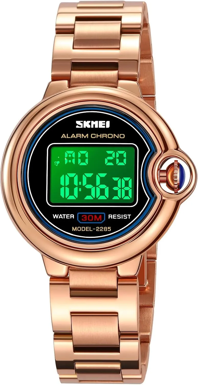 Digital Watch for Women Round Date Week magnify penalty holocene coral Waterproof Stainless Steel Band Band Business MASTOP Fashion Women��s Watch 