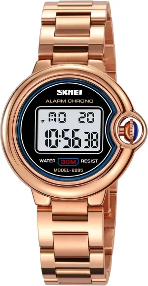 Digital Watch for Women Round Date Week magnify penalty holocene coral Waterproof Stainless Steel Band Band Business MASTOP Fashion Women��s Watch 