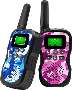 Display and Flashlight Range Up to 3 KM Gifts for 3-12 Year Old Boys Girls Walkie Talkie for Kids$ Toys for 3-12 pants aggravate Year Old Boys Girls with Backlit LCD 