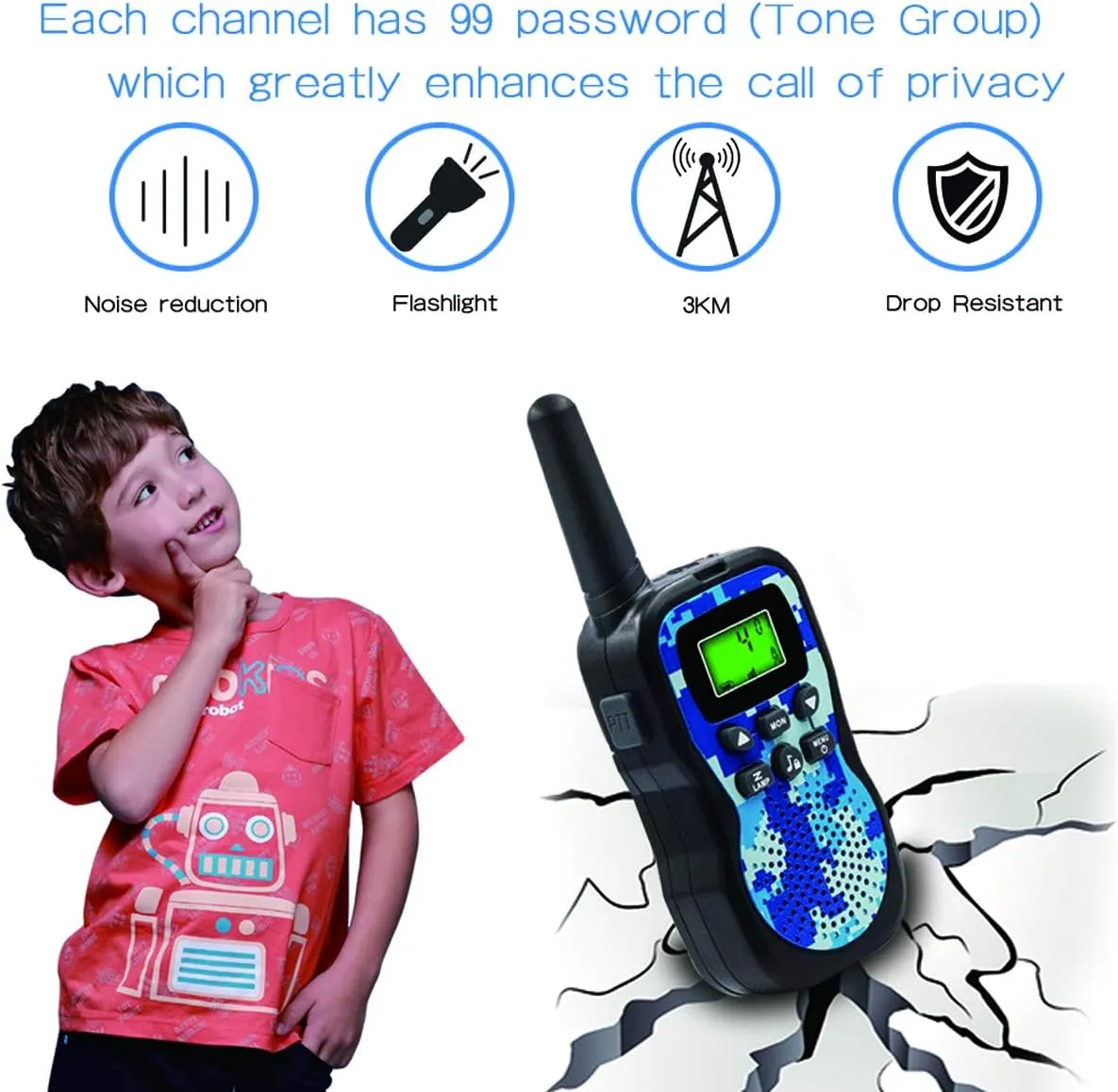 Display and Flashlight Range Up to 3 KM Gifts for 3-12 Year Old Boys Girls Walkie Talkie for Kids$ Toys for 3-12 pants aggravate Year Old Boys Girls with Backlit LCD 
