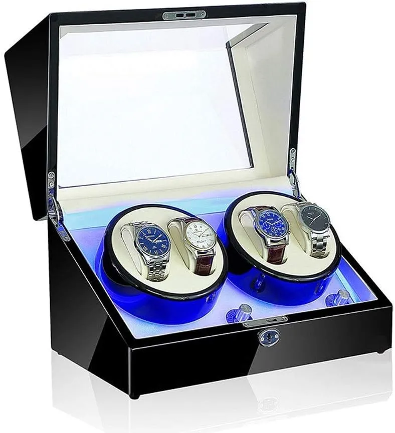 Display Box Watch Automatic Watch Winder LED 4 Watches Storage Display Case 5 Rotation Modes apply 100% Handmade Watche 
