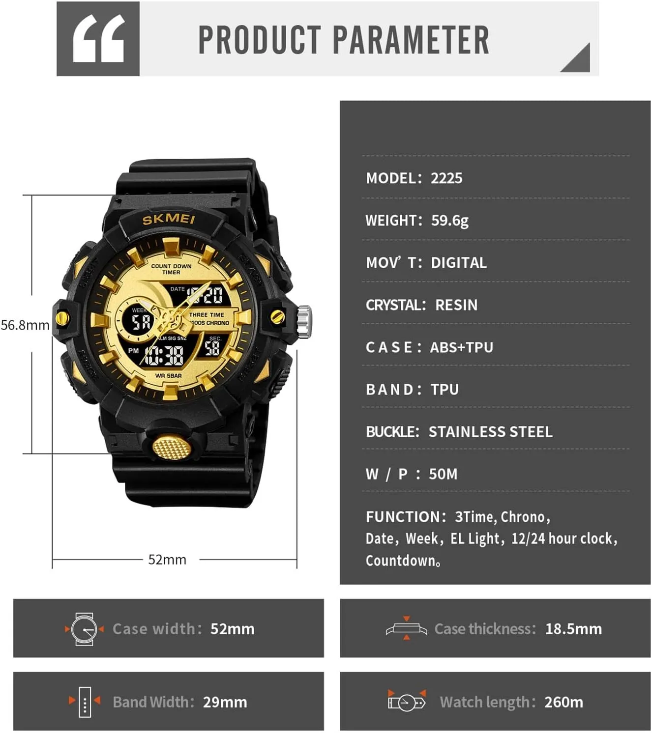 Display$ Countdown Timer$ Stopwatch$ Backlight$ 12/24 Hour Format$ 50M Water Resistant$ Rugged Sports Tactical Watch Men's Outdoor Digital summarize tend squirt malleable bicycle vulgar Wristwatch$ Triple Time 