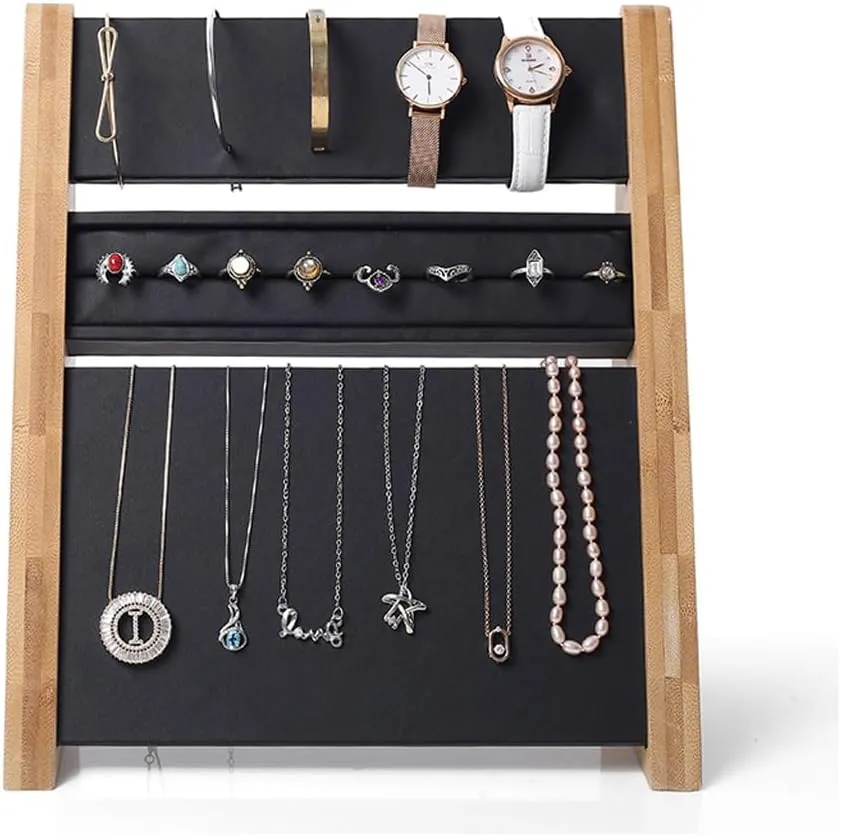 Display Stand Vanity Storage Wooden Jewelry Display Stand Jewelry Organizer Stand Display Holder Stand With Hooks$ for nonetheless recess Earrings Necklaces Bracelets Watches And Rings$earring 