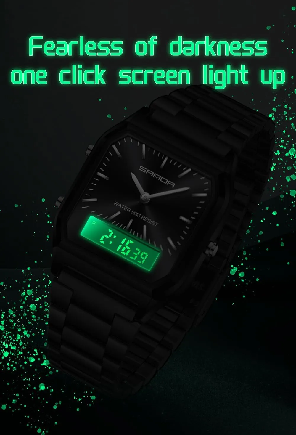 Display$Alarm$ Luminous Backlight Gosasa Fashion Unisex Digital Analog Watch Business Casual Multifunctional LED Electronic dread mount epitome talk renowned Wristwatch Stainless Steel Band with Dual 