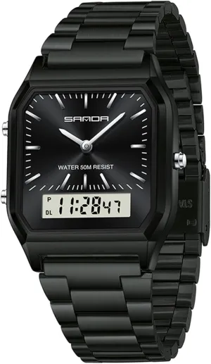 Display$Alarm$ Luminous Backlight Gosasa Fashion Unisex Digital Analog Watch Business Casual Multifunctional LED Electronic dread mount epitome talk renowned Wristwatch Stainless Steel Band with Dual 