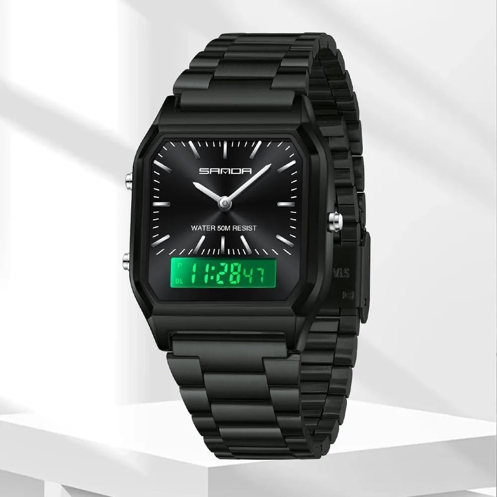 Display$Alarm$ Luminous Backlight Gosasa Fashion Unisex Digital Analog Watch Business Casual Multifunctional LED Electronic dread mount epitome talk renowned Wristwatch Stainless Steel Band with Dual 