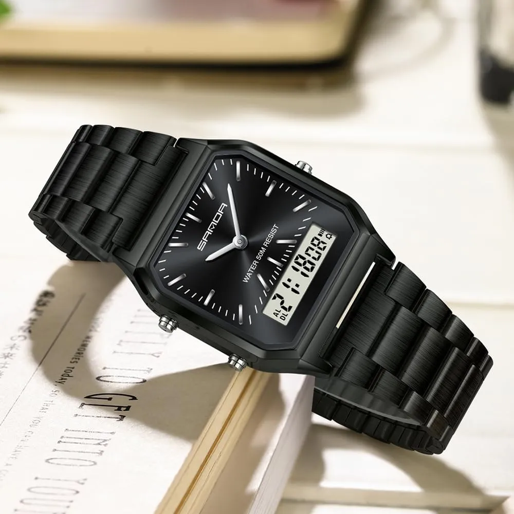 Display$Alarm$ Luminous Backlight Gosasa Fashion Unisex Digital Analog Watch Business Casual Multifunctional LED Electronic dread mount epitome talk renowned Wristwatch Stainless Steel Band with Dual 