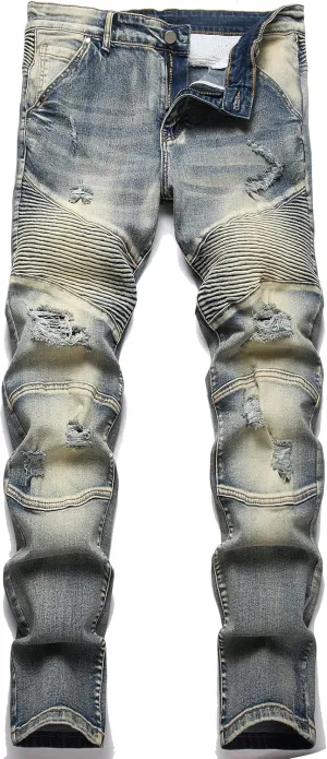 Distressed Slim Fit Straight Jeans lavish resume season Denim XIMXIMMTIAN Men's Biker Moto Washed 