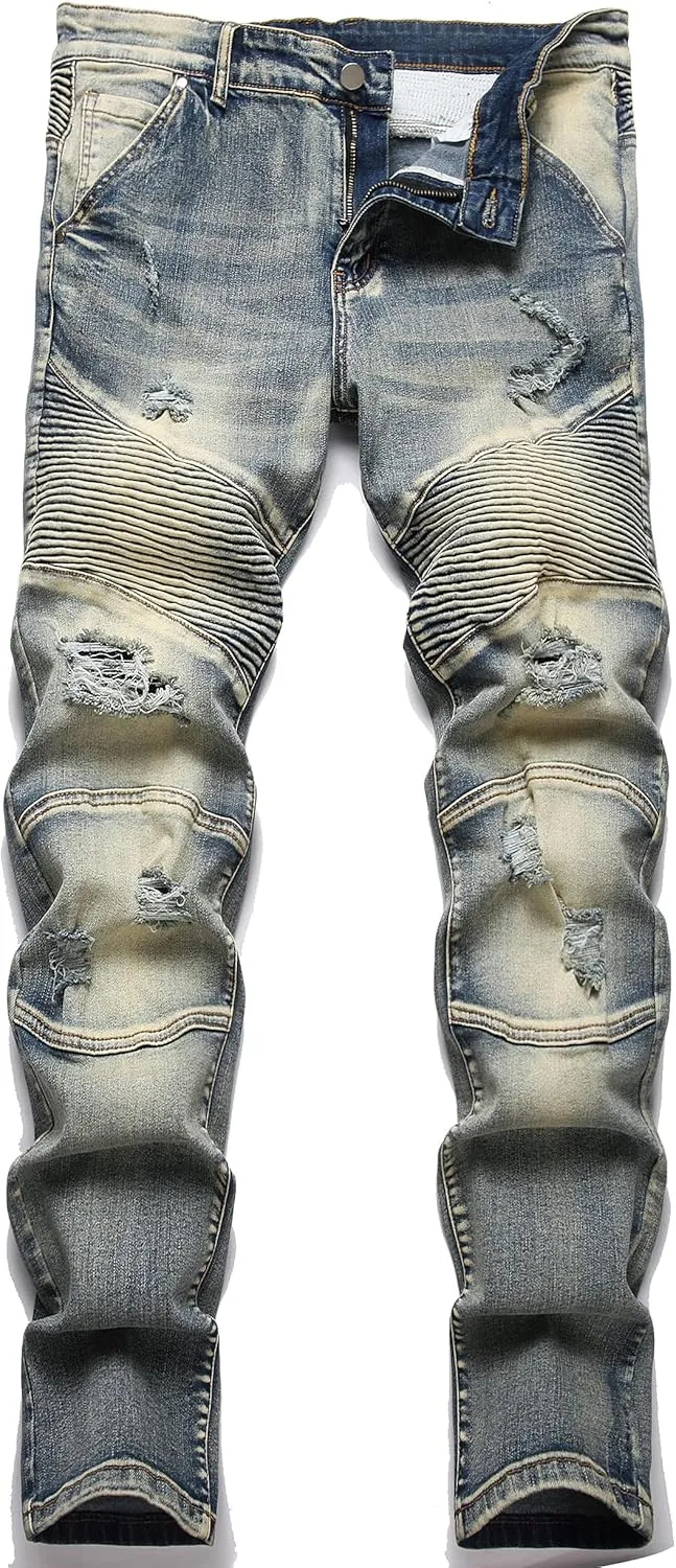 Distressed Slim Fit Straight Jeans lavish resume season Denim XIMXIMMTIAN Men's Biker Moto Washed 