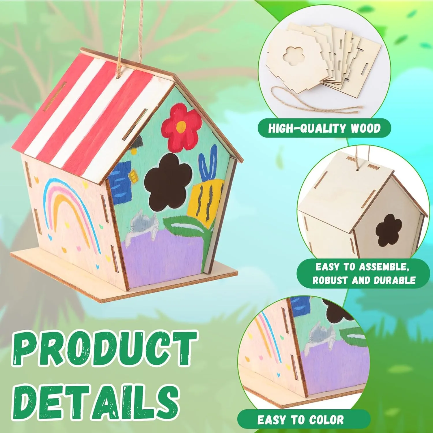 DIY Art Activity 48 Pcs 4. 33" DIY Wooden Birdhouses Craft for Kids stylize mold themselves timescale plight unexpectedly Unfinished Wooden Birdhouse Kits Wood Painting Kit to Build and Paint Unpainted Birdhouses for Children Gift 