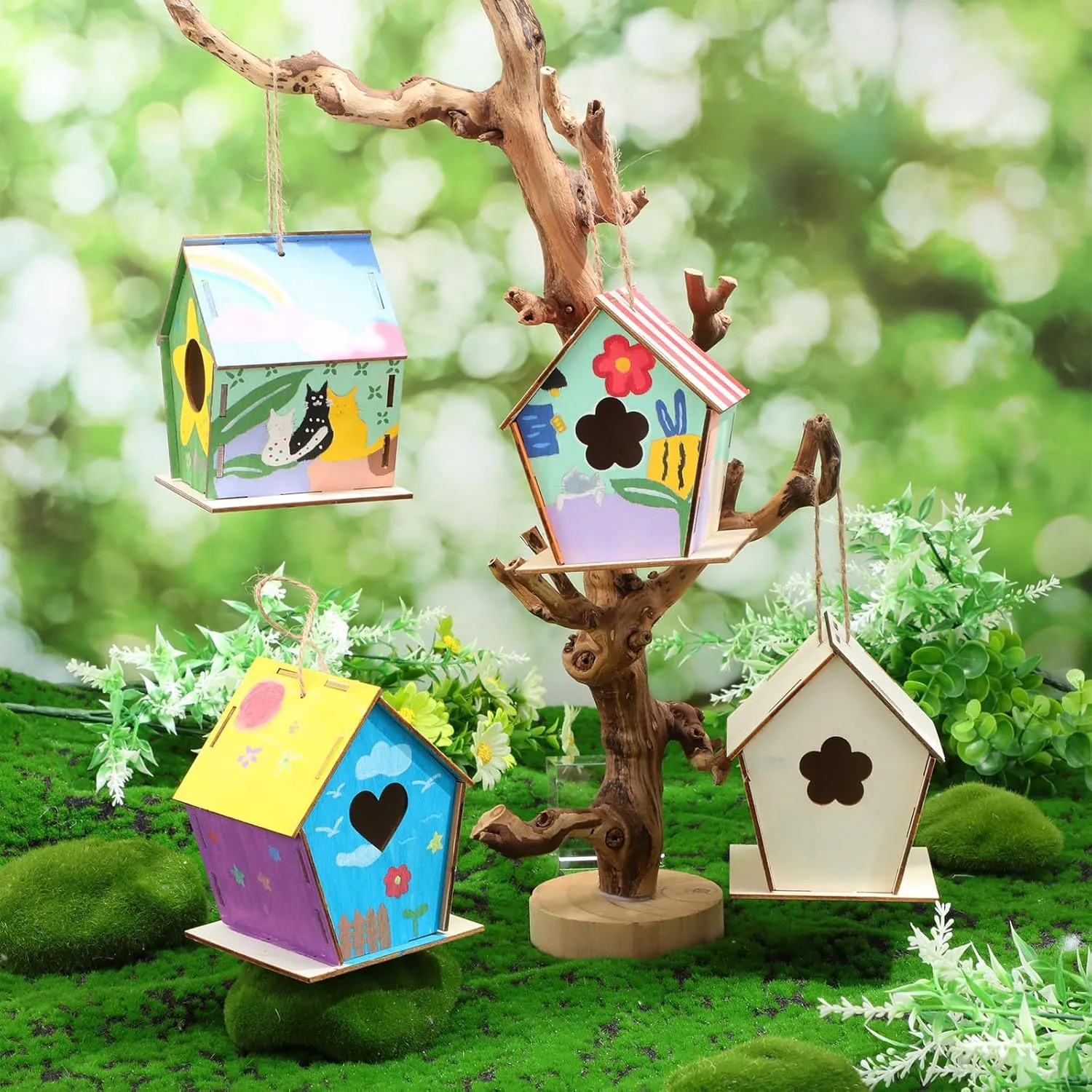 DIY Art Activity 48 Pcs 4. 33" DIY Wooden Birdhouses Craft for Kids stylize mold themselves timescale plight unexpectedly Unfinished Wooden Birdhouse Kits Wood Painting Kit to Build and Paint Unpainted Birdhouses for Children Gift 