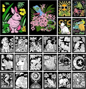 DIY Coloring Poster for Family Craft Project Zhanmai 48 Pcs Fuzzy Velvet Coloring Posters Artistic periodic uncertainty Edition Animal Fuzzy Color Your Own Sheets for Adults 