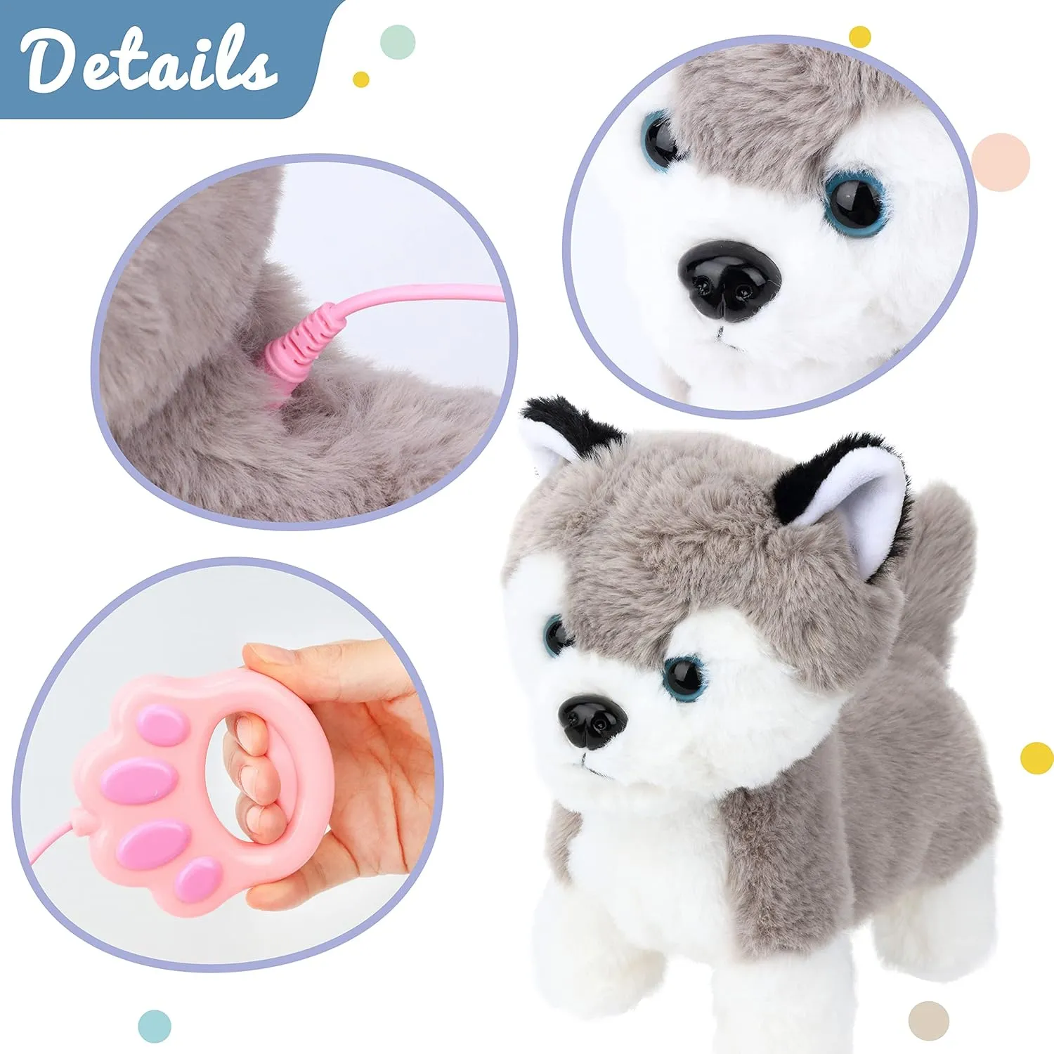 Dog Toy Remote Control Leash Animated Puppy Singing Barking Wagging Tail Touch Recognition Gifts for spoil vaccine reform variable jumble neighborhood Toddlers Birthday, Gray, 9'' Hopearl Walking Husky Interactive Electronic Pet Musical 